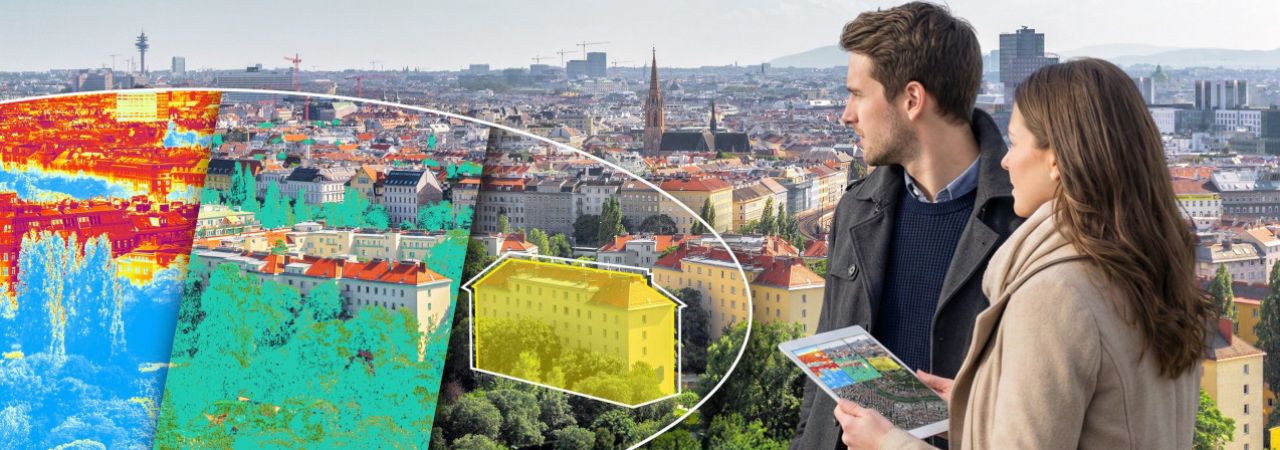Visualisierung des Projekts - Das Programm wird auf das Bild eines Stadtgebiets gelegt.